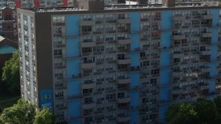 DX0001_000804 - 5.7K aerial stock footage approach an apartment building in Downtown St. Louis, Missouri