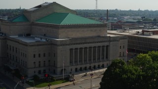 DX0001_000808 - 5.7K aerial stock footage of flying away from the opera house in Downtown St. Louis, Missouri