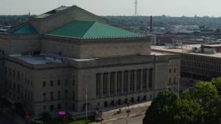 5.7K aerial stock footage of flying toward the opera house in Downtown St. Louis, Missouri Aerial Stock Footage | DX0001_000809