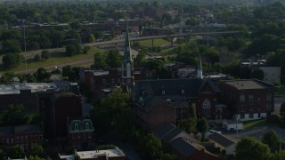 5.7K aerial stock footage of orbiting a church in St. Louis, Missouri Aerial Stock Footage | DX0001_000824