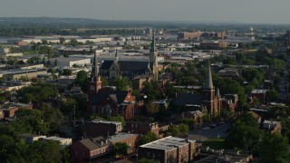 5.7K aerial stock footage of approaching three churches in St. Louis, Missouri Aerial Stock Footage | DX0001_000825