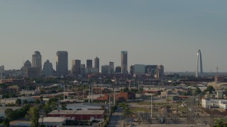 5.7K aerial stock footage of the city skyline and the Gateway Arch, Downtown St. Louis, Missouri Aerial Stock Footage | DX0001_000829