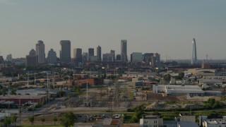 DX0001_000831 - 5.7K aerial stock footage a wide view of the city's skyscrapers and Gateway Arch, Downtown St. Louis, Missouri