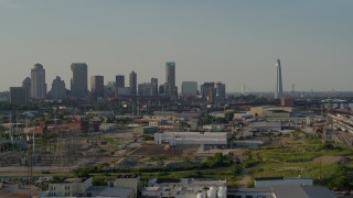 5.7K aerial stock footage a stationary view of the city's skyscrapers and Gateway Arch, Downtown St. Louis, Missouri Aerial Stock Footage | DX0001_000832