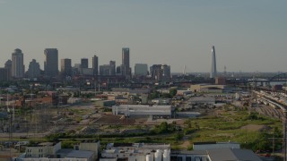 5.7K aerial stock footage a static view of the city's skyscrapers and Gateway Arch, Downtown St. Louis, Missouri Aerial Stock Footage | DX0001_000833