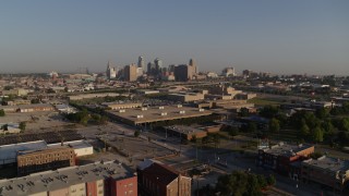 5.7K aerial stock footage of a stationary and flyby of the city skyline in Downtown Kansas City, Missouri Aerial Stock Footage | DX0001_001029