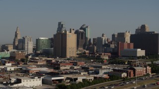 5.7K aerial stock footage of city office buildings and skyscrapers in Downtown Kansas City, Missouri Aerial Stock Footage | DX0001_001047