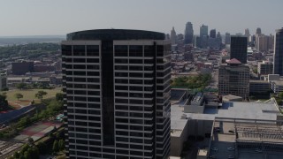 5.7K aerial stock footage of orbiting a Crown Center office building in Kansas City, Missouri Aerial Stock Footage | DX0001_001094