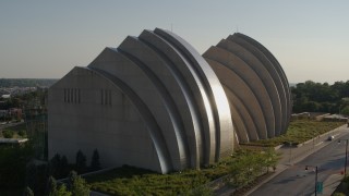 5.7K aerial stock footage ascending for view of a concert hall in Downtown Kansas City, Missouri Aerial Stock Footage | DX0001_001139