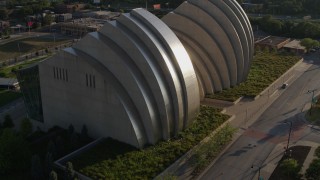 5.7K aerial stock footage descending beside a concert hall in Downtown Kansas City, Missouri Aerial Stock Footage | DX0001_001140