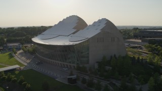 5.7K aerial stock footage of circling a concert hall in Downtown Kansas City, Missouri Aerial Stock Footage | DX0001_001145