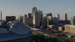 5.7K aerial stock footage of a stationary view of skyscrapers in Downtown Kansas City, Missouri Aerial Stock Footage | DX0001_001155