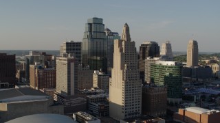 5.7K aerial stock footage flyby a city skyscraper in Downtown Kansas City, Missouri Aerial Stock Footage | DX0001_001158