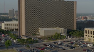 5.7K aerial stock footage of a stationary view of a government office building at sunrise, Downtown Kansas City, Missouri Aerial Stock Footage | DX0001_001228