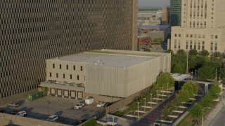 5.7K aerial stock footage of orbiting a government office building at sunrise, Downtown Kansas City, Missouri Aerial Stock Footage | DX0001_001229