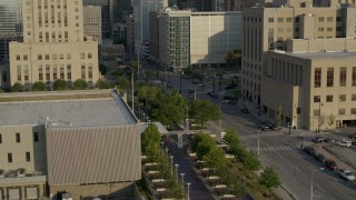 5.7K aerial stock footage approach and orbit government office building at sunrise, Downtown Kansas City, Missouri Aerial Stock Footage | DX0001_001233