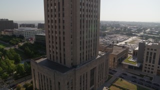 5.7K aerial stock footage of orbiting city hall at sunrise, Downtown Kansas City, Missouri Aerial Stock Footage | DX0001_001271