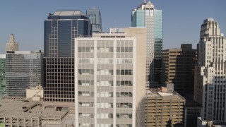 5.7K aerial stock footage stationary view of a downtown office building at sunrise, Downtown Kansas City, Missouri Aerial Stock Footage | DX0001_001281