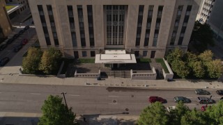 5.7K aerial stock footage fly away from the entrance to city hall in Downtown Kansas City, Missouri Aerial Stock Footage | DX0001_001299