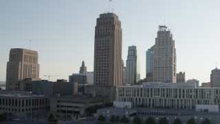 5.7K aerial stock footage of approaching city hall in Downtown Kansas City, Missouri Aerial Stock Footage | DX0001_001331