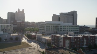 5.7K aerial stock footage flyby federal courthouse behind office building in Downtown Kansas City, Missouri Aerial Stock Footage | DX0001_001333