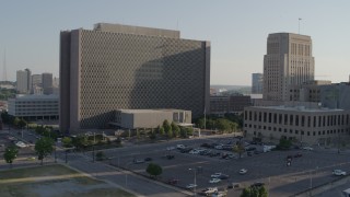 5.7K aerial stock footage fly to entrance of government office building in Downtown Kansas City, Missouri Aerial Stock Footage | DX0001_001335