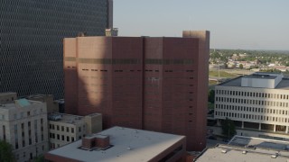 5.7K aerial stock footage fly away from a city prison in Downtown Kansas City, Missouri Aerial Stock Footage | DX0001_001337