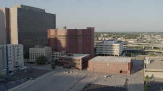 5.7K aerial stock footage fly toward a city prison in Downtown Kansas City, Missouri Aerial Stock Footage | DX0001_001338