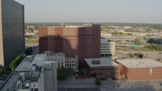 5.7K aerial stock footage of orbiting around a city prison in Downtown Kansas City, Missouri Aerial Stock Footage | DX0001_001342