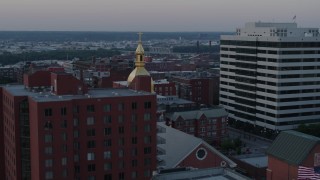 5.7K aerial stock footage of orbiting a cathedral's steeple at sunset in Downtown Kansas City, Missouri Aerial Stock Footage | DX0001_001360