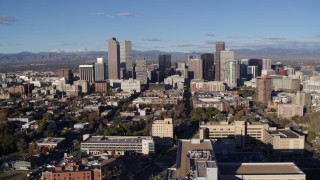 5.7K aerial stock footage of passing the city's skyscrapers in Downtown Denver, Colorado Aerial Stock Footage | DX0001_001425