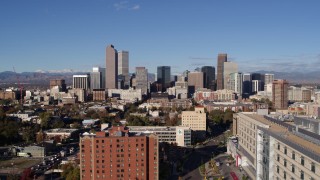 5.7K aerial stock footage ascend to stationary view of skyscrapers in Downtown Denver, Colorado Aerial Stock Footage | DX0001_001437