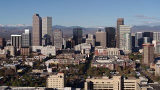 5.7K aerial stock footage of passing by skyscrapers in Downtown Denver, Colorado Aerial Stock Footage | DX0001_001442