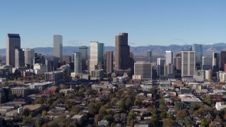 5.7K aerial stock footage of a reverse view of the city's skyline in Downtown Denver, Colorado Aerial Stock Footage | DX0001_001446