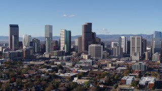 5.7K aerial stock footage flyby skyscrapers in skyline of Downtown Denver, Colorado Aerial Stock Footage | DX0001_001455