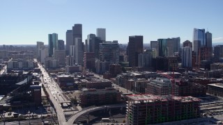 5.7K aerial stock footage of a slow approach to skyline in Downtown Denver, Colorado Aerial Stock Footage | DX0001_001476