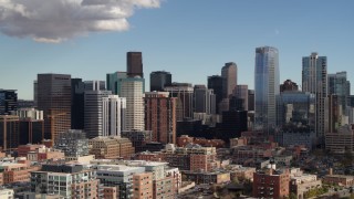 5.7K aerial stock footage flyby towering skyscrapers of the city skyline in Downtown Denver, Colorado Aerial Stock Footage | DX0001_001527