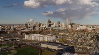 5.7K aerial stock footage of a stationary view of the city skyline, Downtown Denver, Colorado Aerial Stock Footage | DX0001_001546