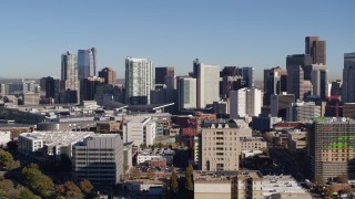 5.7K aerial stock footage of the city's skyline seen from office buildings in Downtown Denver, Colorado Aerial Stock Footage | DX0001_001660