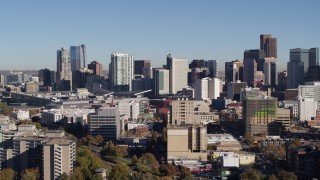 5.7K aerial stock footage flyby the city's skyline seen from office and apartment buildings in Downtown Denver, Colorado Aerial Stock Footage | DX0001_001663