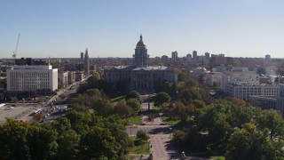 5.7K aerial stock footage of approaching the Colorado State Capitol building in Downtown Denver, Colorado Aerial Stock Footage | DX0001_001678