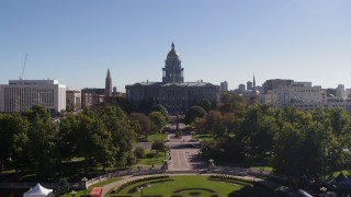 5.7K aerial stock footage approach the Colorado State Capitol while ascending, Downtown Denver, Colorado Aerial Stock Footage | DX0001_001680