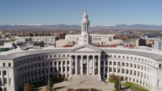 DX0001_001698 - 5.7K aerial stock footage flyby and away from the Denver City Council building, Downtown Denver, Colorado