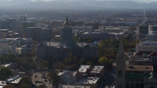 5.7K aerial stock footage of the Colorado State Capitol and Denver City Council during descent, Downtown Denver, Colorado Aerial Stock Footage | DX0001_001761