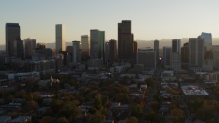 5.7K aerial stock footage of the skyline at sunset, Downtown Denver, Colorado Aerial Stock Footage | DX0001_001818