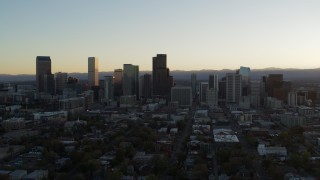 5.7K aerial stock footage of the city skyline at sunset, Downtown Denver, Colorado Aerial Stock Footage | DX0001_001825