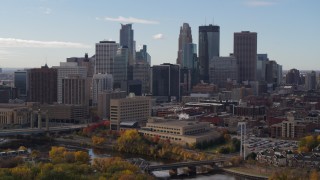 5.7K aerial stock footage of towering skyscrapers of the city skyline, Downtown Minneapolis, Minnesota Aerial Stock Footage | DX0001_002376