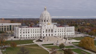 DX0001_002385 - 5.7K aerial stock footage of flying away from the Minnesota State Capitol in Saint Paul, Minnesota