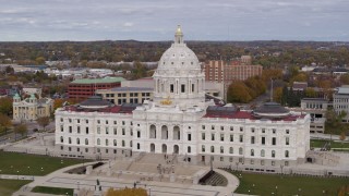 DX0001_002395 - 5.7K aerial stock footage flyby the Minnesota State Capitol in Saint Paul, Minnesota as people leave the building