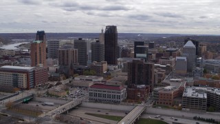 DX0001_002421 - 5.7K aerial stock footage flyby the city's downtown skyline in Downtown Saint Paul, Minnesota